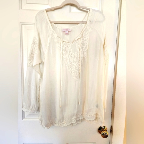 gharani strok Tops - Gharani strok london embroidered beaded peasant size large romantic viscose